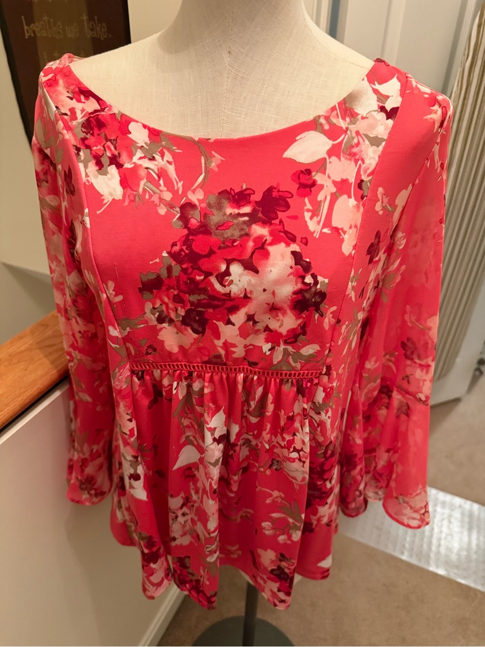 PerSeption Concept Coral Pink Floral Peplum Top